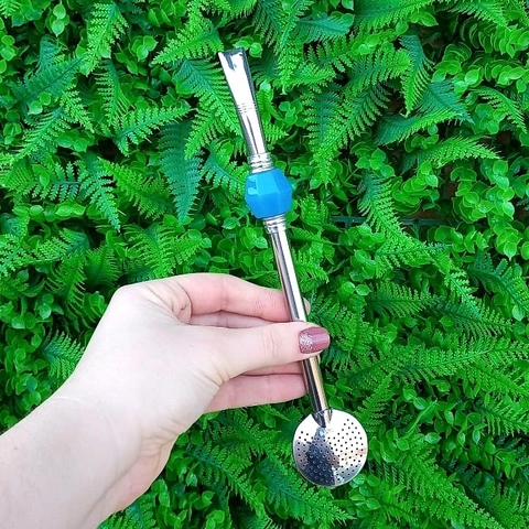 Bomba de Chimarrão Inox " Azul " sextavada 22cm