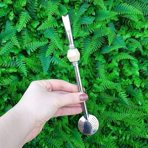 Bomba de Chimarrão Inox " Bege " sextavada 22cm