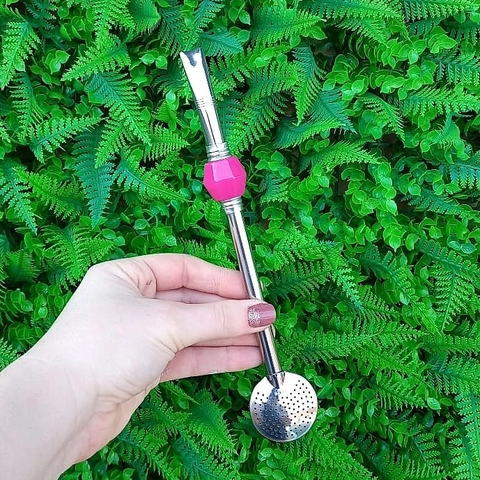 Bomba de Chimarrão Inox " Rosa " sextavada 22cm