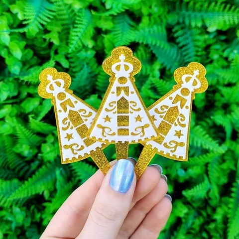 Kit 3 Enfeites Acrílico Nossa Senhora Aparecida " Dourado Glitter " - comprar online
