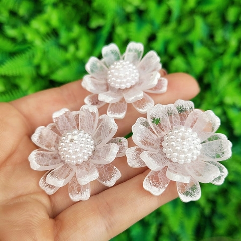 Kit 3 Enfeites Acrílico Margarida G " Renda Branco " - comprar online