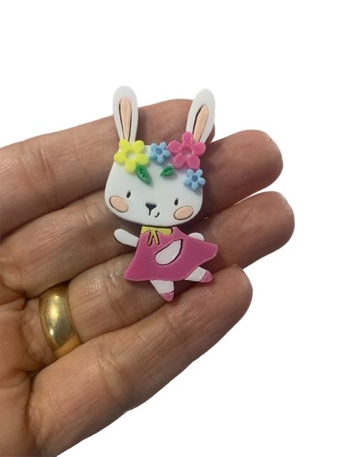 COELHINHA FLORAL VESTIDO ROSA (5CM)- UNIDADE