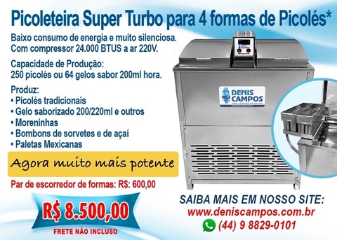 Picoleteira p/4 formas Super Turbo 250 Picolés por hora. - comprar online