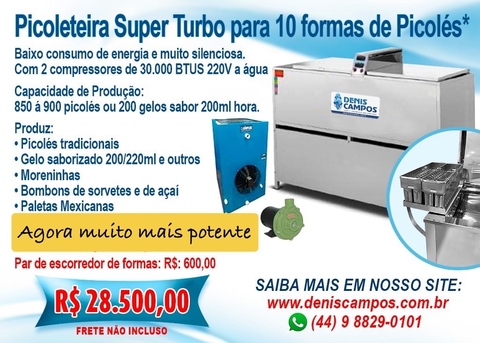 Picoleteira para 10 Formas Super Turbo 900/1.000 Picolés hora. - comprar online