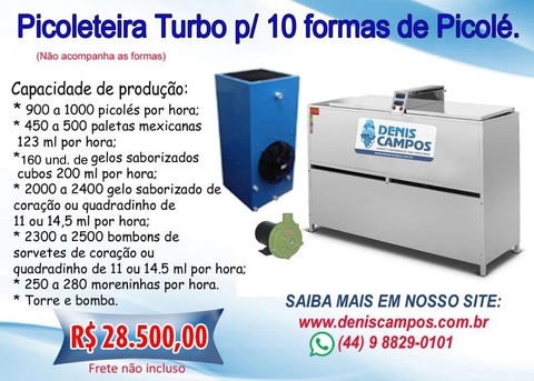 Picoleteira Turbo 900 a 1.000 picolés hora