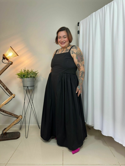 Vestido longo tricoline preto