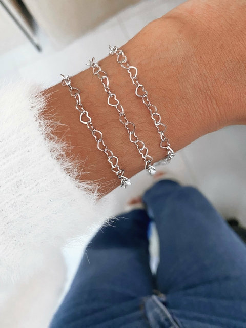 Pulseira em aço inox elos corações entrelaçados - COD. HA20P - comprar online