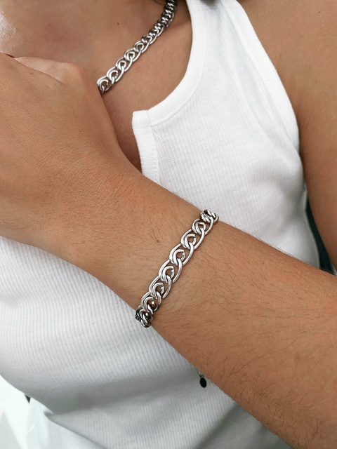 Pulseira em aço inox corrente detalhada 8mm - COD. HA195P