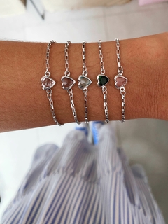 Pulseira em aço inox tijolinho coração em zircônia - 5 cores - UNID. - COD. A398 - Hellô Acessórios