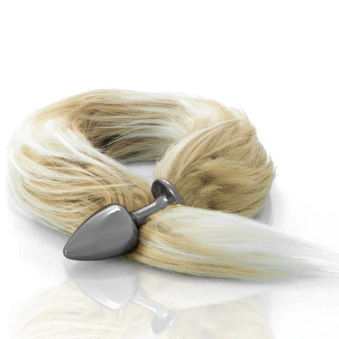 Plug de metal preto com rabo degradê bege