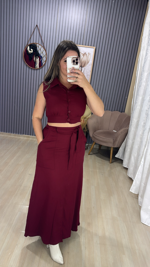 Conjunto saia longa linho