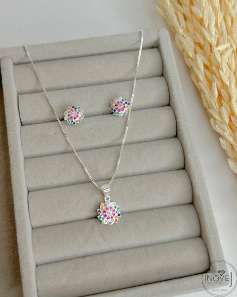 Conjunto flor cravejado colorido - comprar online