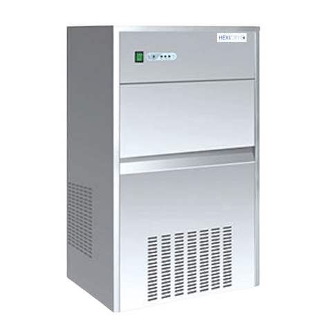 MÁQUINA DE GELO EM ESCAMAS DE OPERAÇÃO CONTÍNUA, CAPACIDADE PARA PRODUZIR ATÉ 60KG/DIA, COM DEPÓSITO EMBUTIDO (25 KG), 220V