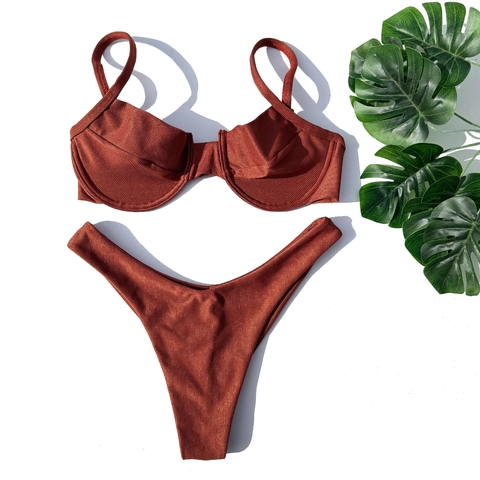 Biquíni Meia-Taça Mari/Asa Delta Fio Duplo Marrom Essence - comprar online