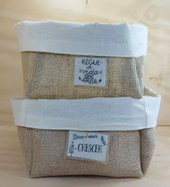 Cachepô Algodão Cru - Frases e Logotipos - Tag Personalizada - Juta & Tecido