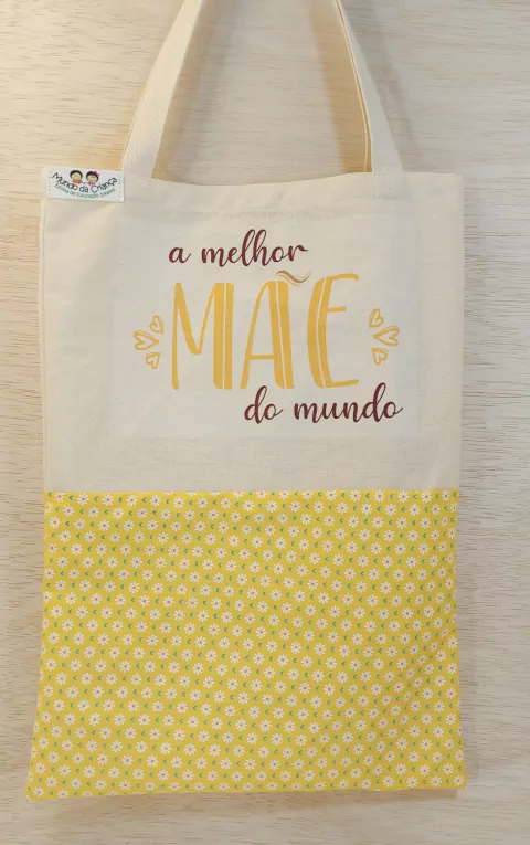 Ecobag Etiqueta Personalizada - A Melhor Mãe do Mundo - Margaridas Amarelas - Brinde Escolar