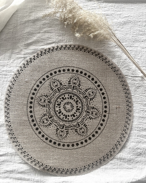 2 platos de sitio arpillera mandala