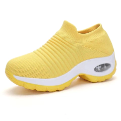 tênis ortopédico anatômico feminino air confort estilo meia com amortecedor em gel para calcanhar sem cadarço para esporão plataforma amarelo