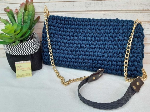 Alça para bolsa couro eco com corrente e detalhe azul 115 cm