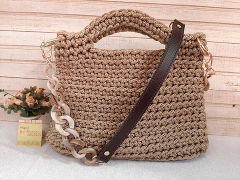 Bolsa de crochê de mão com alça couro eco e elos Ref 92 - comprar online