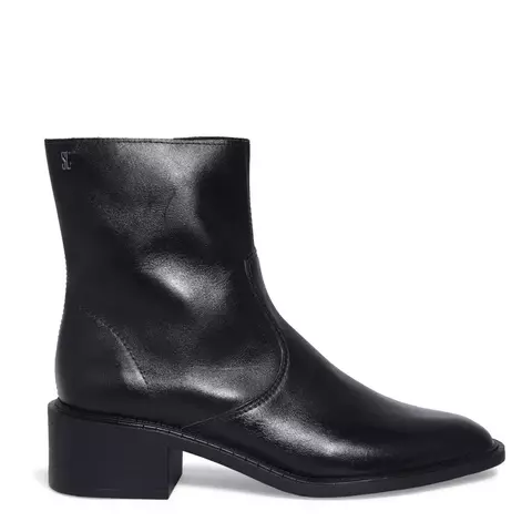 Bota Santa Lolla Couro Preta Cano Curto Salto Bloco Baixo