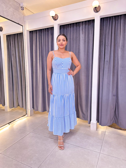 Vestido Decote Reto Listrado Viscolinho - comprar online