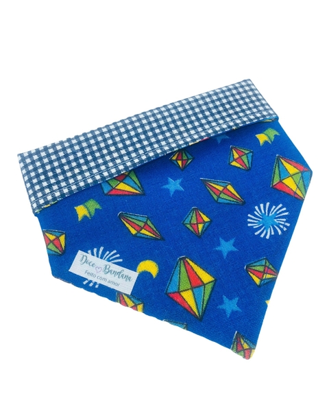 Bandana junina azul balões dupla face xadrez azul