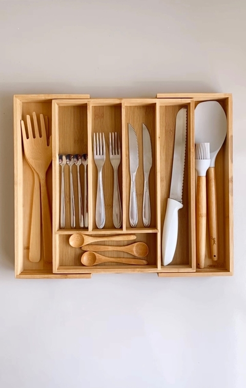 PORTA TALHERES EXTENSÍVEL BAMBU