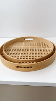 BANDEJA VAZADA DE BAMBU REDONDA 35CM