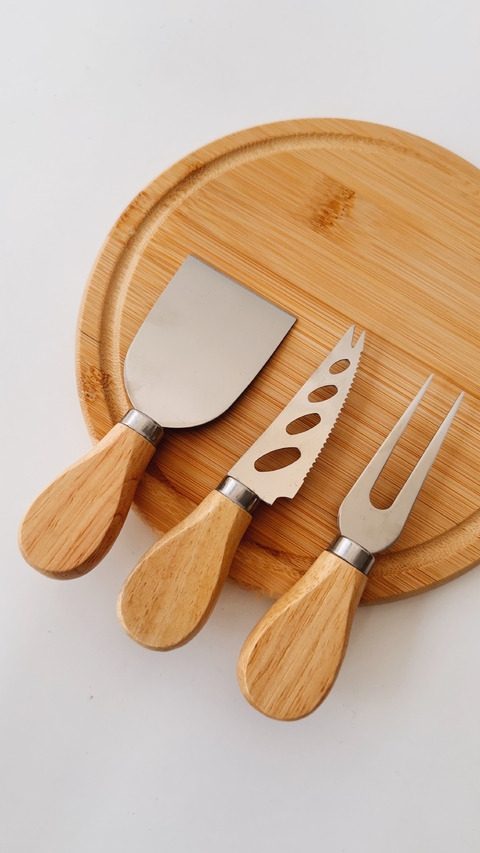 UTENSÍLIOS PARA QUEIJO BAMBU E INOX - 3 PEÇAS - comprar online