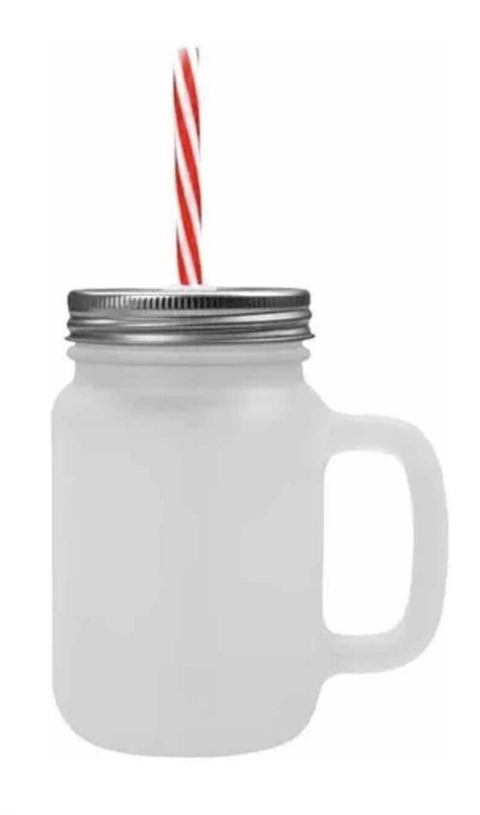 Caneca de Vidro Jateado c/tampa e canudo