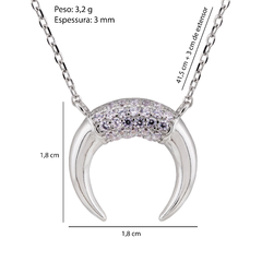 Colar Prata c/ Ródio Lua Invertida Zircônia - Via Vizzon