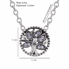Colar Prata Envelhecida Árvore da Vida com Zircônias - Via Vizzon