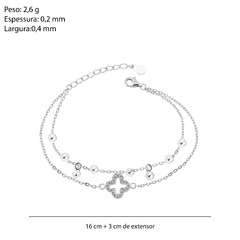 Pulseira Prat Fio Duplo VC Zircônia, Bolinha 17cm + 3cm Extensor Ródio - Via Vizzon