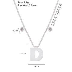 Colar Prata Letra D Lisa com Zircônias - Via Vizzon
