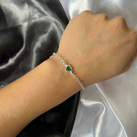 Pulseira Coração de Pedra Verde Esmeralda