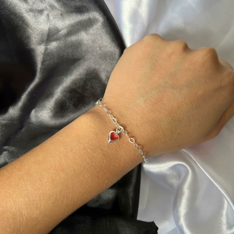 Pulseira Coração de Pedra Rosa