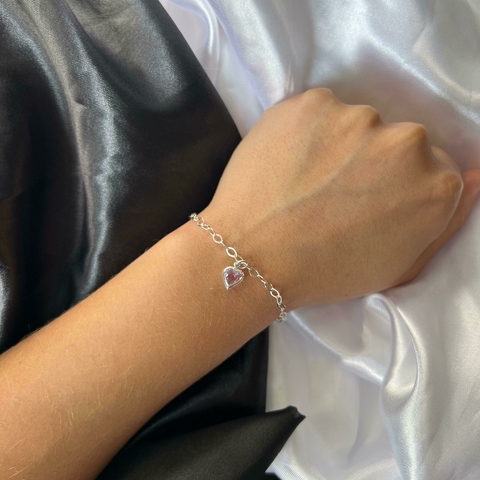 Pulseira Coração de Pedra Lilás