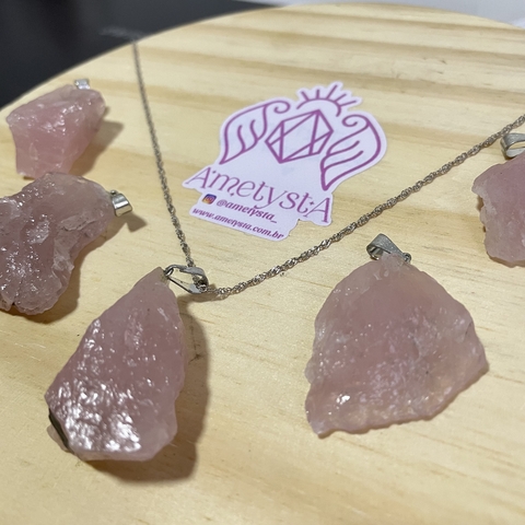 Pingente de Quartzo Rosa - Pedra Bruta