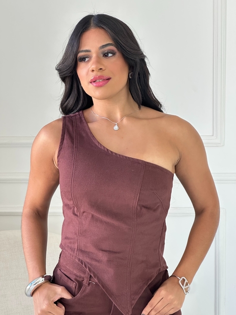 Croped Jeans Assimétrico Marrom Cód. 2453 - comprar online