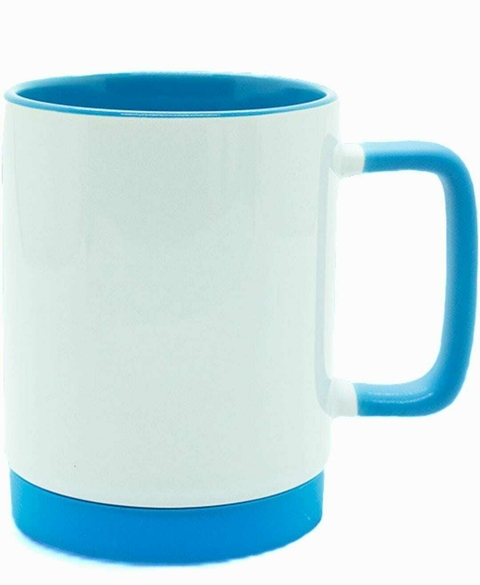 Caneca Branca com Alça Soft e Base Silicone Interior Azul - 325ml