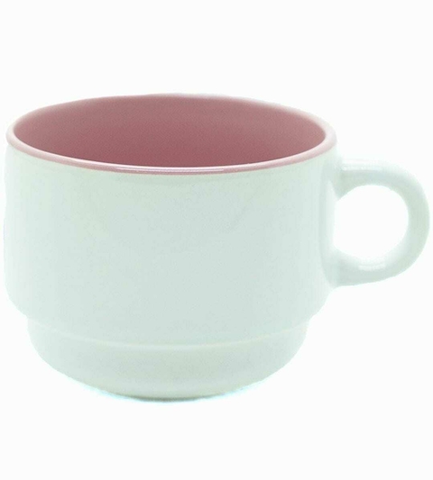 Xicara de Cerâmica Branca com Interior Rosa 150ml para Suporte Metal