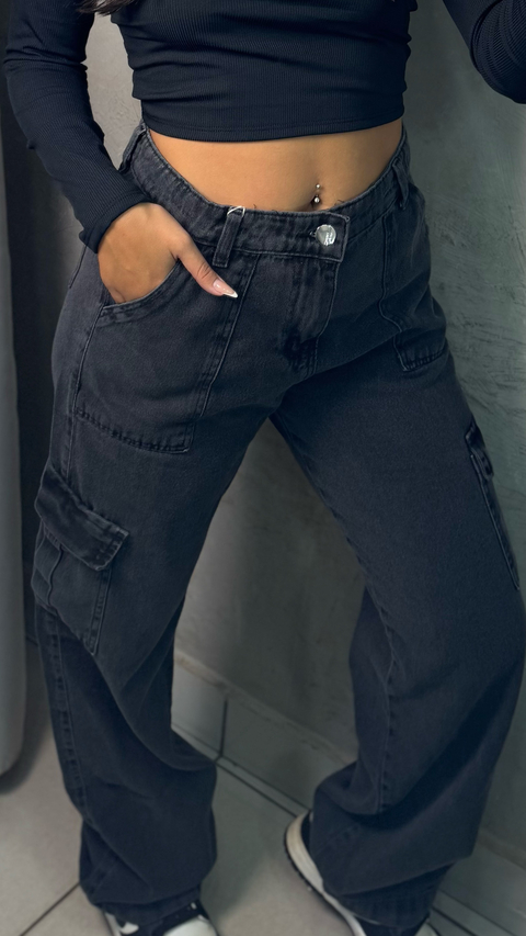 Calça Wide Leg cargo grafite - comprar online