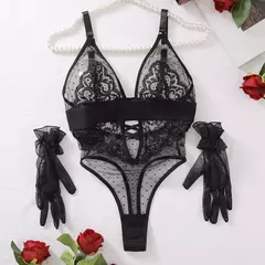 Imagem do Body Erótico Macacão Transparente, Lingerie de Renda Sexy, Poly