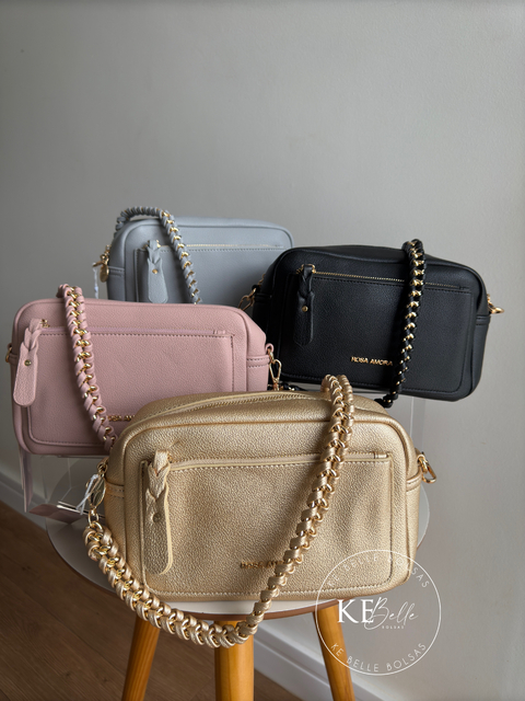 Bolsa Feminina Rosa Amora Alça Trançada Revestida