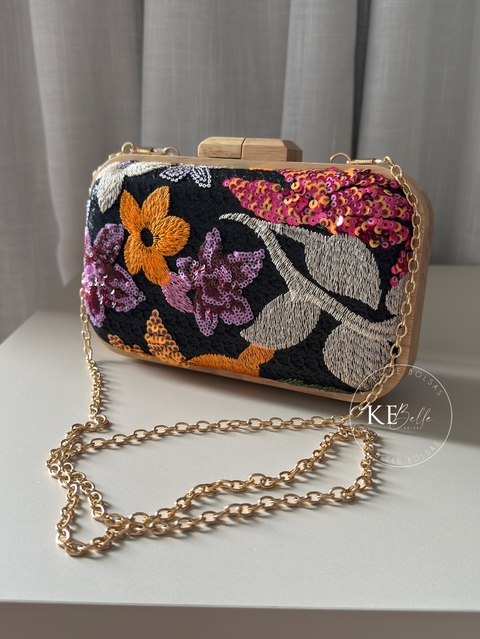 Bolsa Clutch Madeira e Bordado Floral Elegance - comprar online