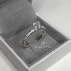 Anel Solitário Love Branco | Prata 950 - Jóias do Casal