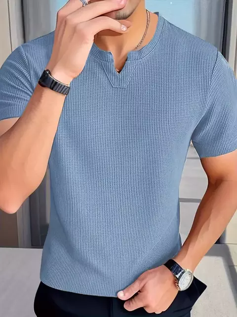 Camiseta Tricot Waffle Gola V - comprar online