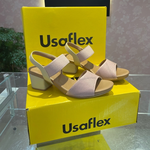 Usaflex Sandália Salto Bloco Couro Rosa Detalhe Laser - AE3227 Camelia - Leiam a descrição