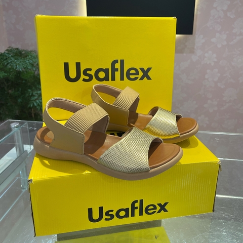 Usaflex Sandália Plataforma Couro Metalizado Tressê - AA2415 Amêndoa - LEIAM A DESCRIÇÃO